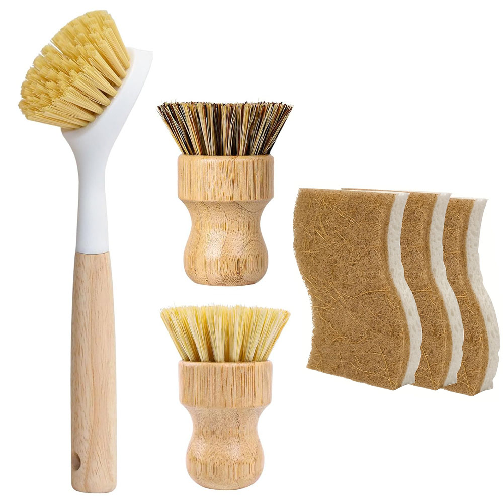 Dish Brush Bamboo - 6-częściowy zestaw bambusowych szczotek i gąbek